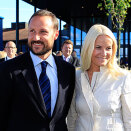 The Crown Prince and Crown Princess metting the press outside UiA Campus Grimstad (Photo: Gorm Kallestad / Scanpix)